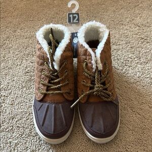 Boys Brown Quilted Boots with Shearling Lining